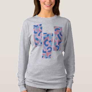 Roze en Blauwe Gesplitst Doodle Patroon T-shirt
