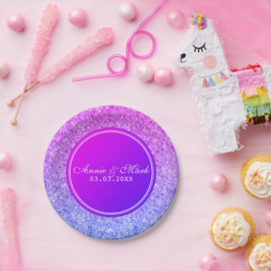 Roze en blauwe glitter- Sla de datum Papieren Bordje (Feest)
