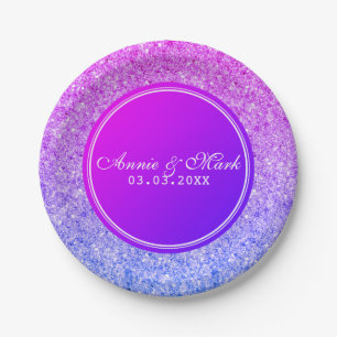 Roze en blauwe glitter- Sla de datum Papieren Bordje