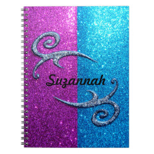 Roze en blauwe glitter & Swirls Notitieboek