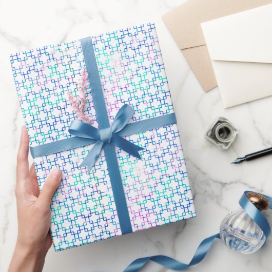Roze en Blauwe Grafische Vierkanten Cadeaupapier (Geschenken)