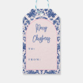 Roze en Blauwe Grandmillennial Christmas Puppy Cadeaulabel (Achterkant)