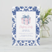 Roze en Blauwe Grandmillennial Damask Cadeau Kaart (Staand voorkant)