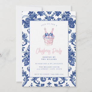 Roze en Blauwe Grandmillennial Damask Champagne Kaart