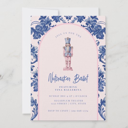 Roze en Blauwe Grandmillennial Notenkraker Ballet Kaart (Voorkant)