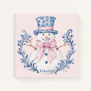Roze en blauwe Grandmillennial Snowman Notitieboek