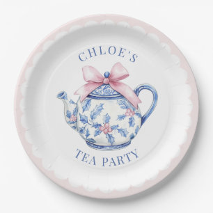 Roze en blauwe Grandmillennial Tea Party Papieren Bordje