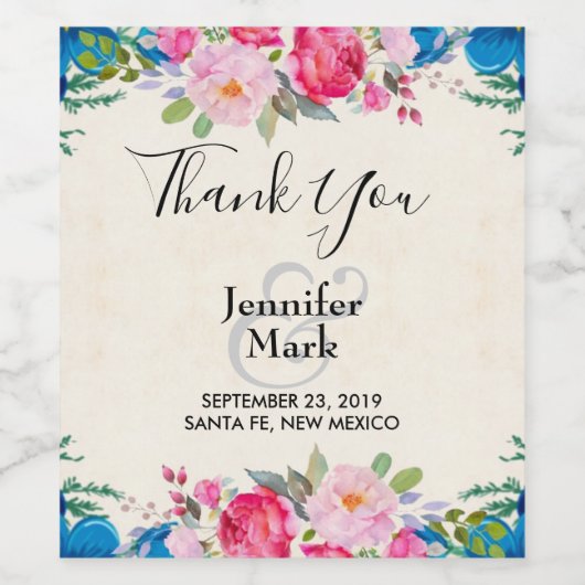 roze en blauwe grenspost wijn etiket (Enkel label)