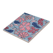 Roze en Blauwe Hand Getrokken Bloemen Block Print Tegeltje (Zijkant)