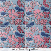 Roze en Blauwe Hand Getrokken Bloemen Block Print Tegeltje