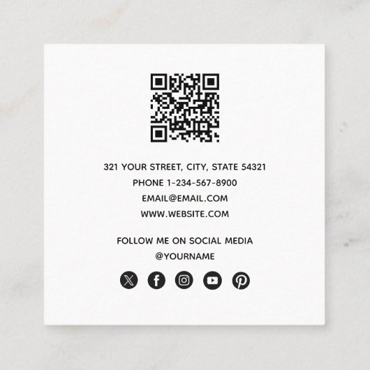 Roze en Blauwe Hand Getrokken Bloemen Block Print Vierkante Visitekaartje (Achterkant)