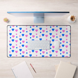 Roze en Blauwe Harten en Polka Dots Patroon Bureaumat