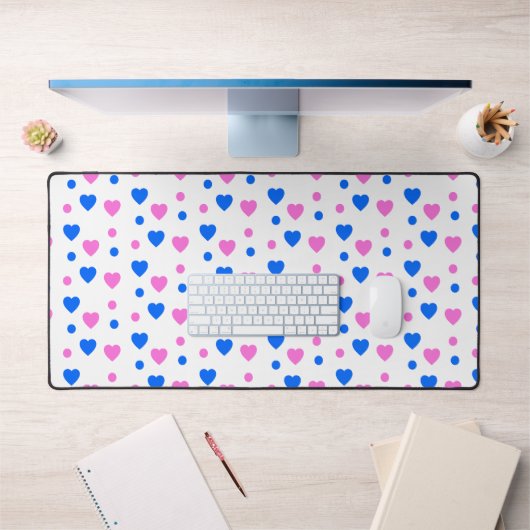 Roze en Blauwe Harten en Polka Dots Patroon Bureaumat (Kantoor 1)