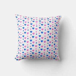 Roze en Blauwe Harten en Stippen Patroon Kussen