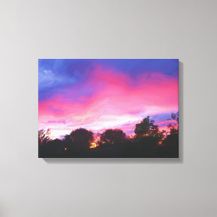Roze en Blauwe Hemel bij Zonsondergang Olieverfsch Canvas Afdruk