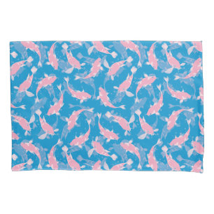 Roze En Blauwe Herhalende Motief Koi Vis Patroon Kussensloop