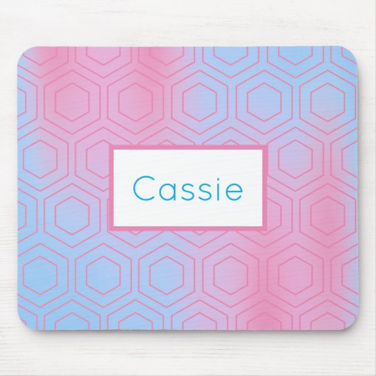 Roze en blauwe hexagon aangepast modern pastel muismat (Voorkant)