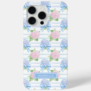 Roze en Blauwe Hortensia Gestreepte iPhone 15 Pro Max Hoesje