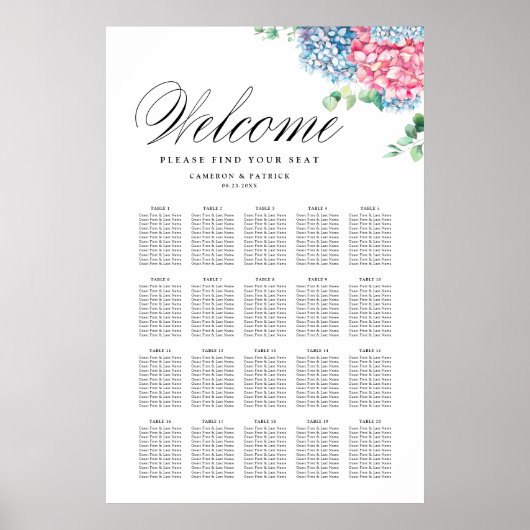 Roze en blauwe hydrangeas-gordelroos poster (Voorkant)
