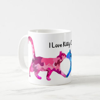 Roze en blauwe kattenliefde hedendaagse kunst koffiemok