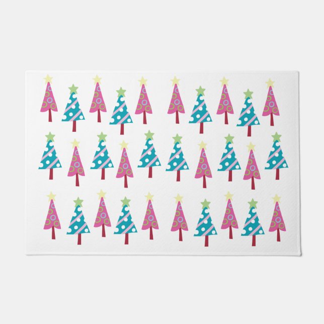 Roze en blauwe kerstbomen Matt Doormat Deurmat (Voorkant)