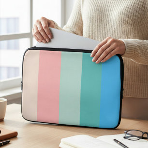 Roze en blauwe kleurenblok Striped Hoesje laptop Sleeve