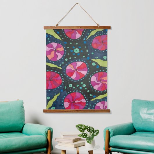 Roze en blauwe kosmische Pop Hangend Wandkleed (Woonkamer)