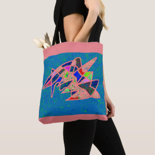 Roze en blauwe kunst ontwerp patterned draagtas