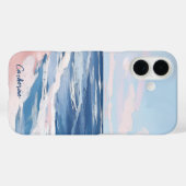 Roze en Blauwe Kust Strand Gouache Art Case-Mate iPhone Case (Achterkant (horizontaal))