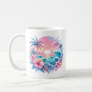 roze en blauwe kustkunst gepersonaliseerd koffiemok