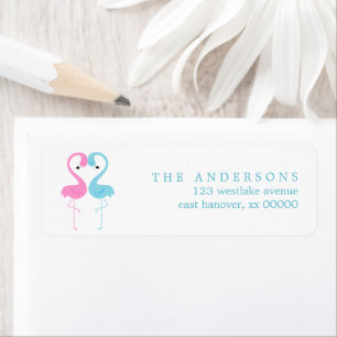 Roze en blauwe lamingos etiket