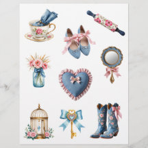 Roze en blauwe landelijke cottage scrapbookpapier