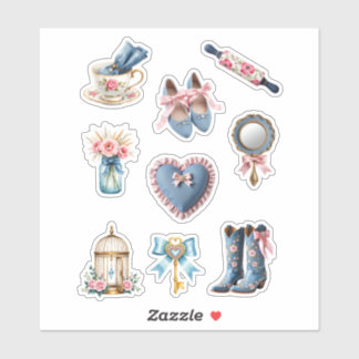 Roze en blauwe landelijke cottage vinyl sticker ve