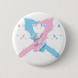 Roze en blauwe lintplaat met voetafdrukken ronde button 5,7 cm