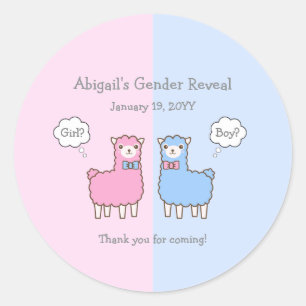 Roze en Blauwe Llama Gender Reveal Baby shower Ronde Sticker