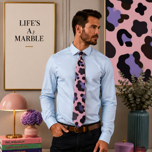 Roze en blauwe luipaardpatroon stropdas