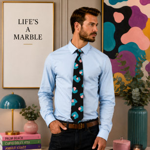Roze en blauwe luipaardpatroon stropdas