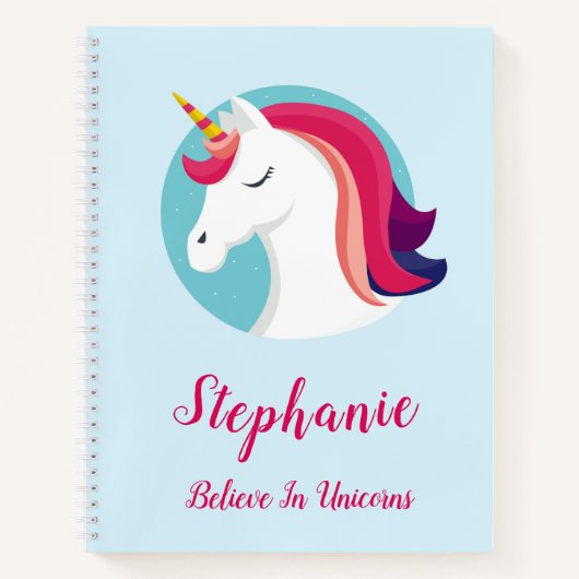 Roze en blauwe, magische unicorn - op maat gemaakt notitieboek (Voorkant)