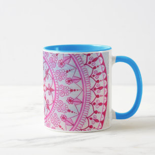 roze en blauwe Mandala-ventilator met hand geteke Mok