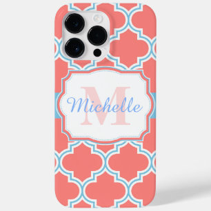 Roze en blauwe Marokkaanse Quatrefoil Case-Mate iPhone 14 Pro Max Hoesje