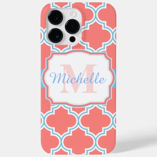 Roze en blauwe Marokkaanse Quatrefoil Case-Mate iPhone Case (Achterkant)