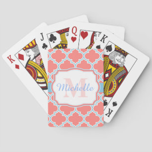 Roze en blauwe Marokkaanse Quatrefoil Pokerkaarten