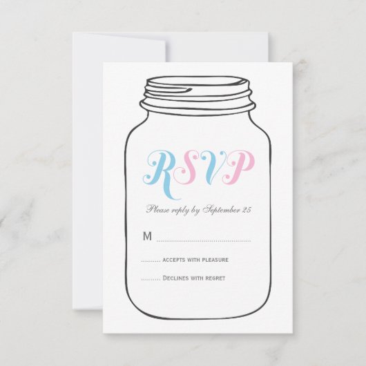 Roze en blauwe  Mason Jar Wedding RSVP (Voorkant)