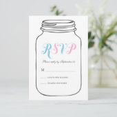 Roze en blauwe  Mason Jar Wedding RSVP (Staand voorkant)