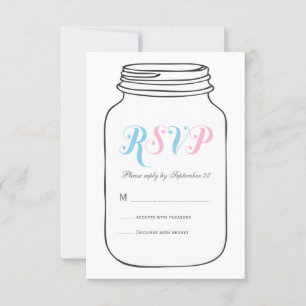 Roze en blauwe Mason Jar Wedding RSVP Kaartje