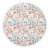 Roze en Blauwe Mason Jars Bloemen Keramische Pull Keramische Knop (Voorkant)