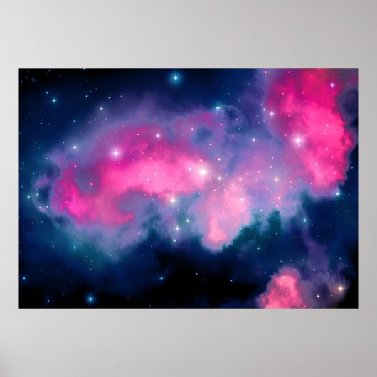 Roze en blauwe melkweg & sterren Abstract Poster (Voorkant)
