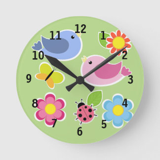 Roze en blauwe (middelgrote) wandklok ronde klok