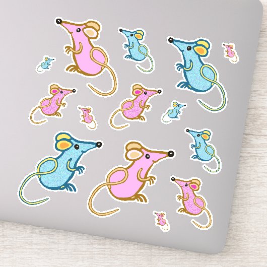 Roze en blauwe muizen sticker (Detail)