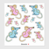 Roze en blauwe muizen sticker (Vel)